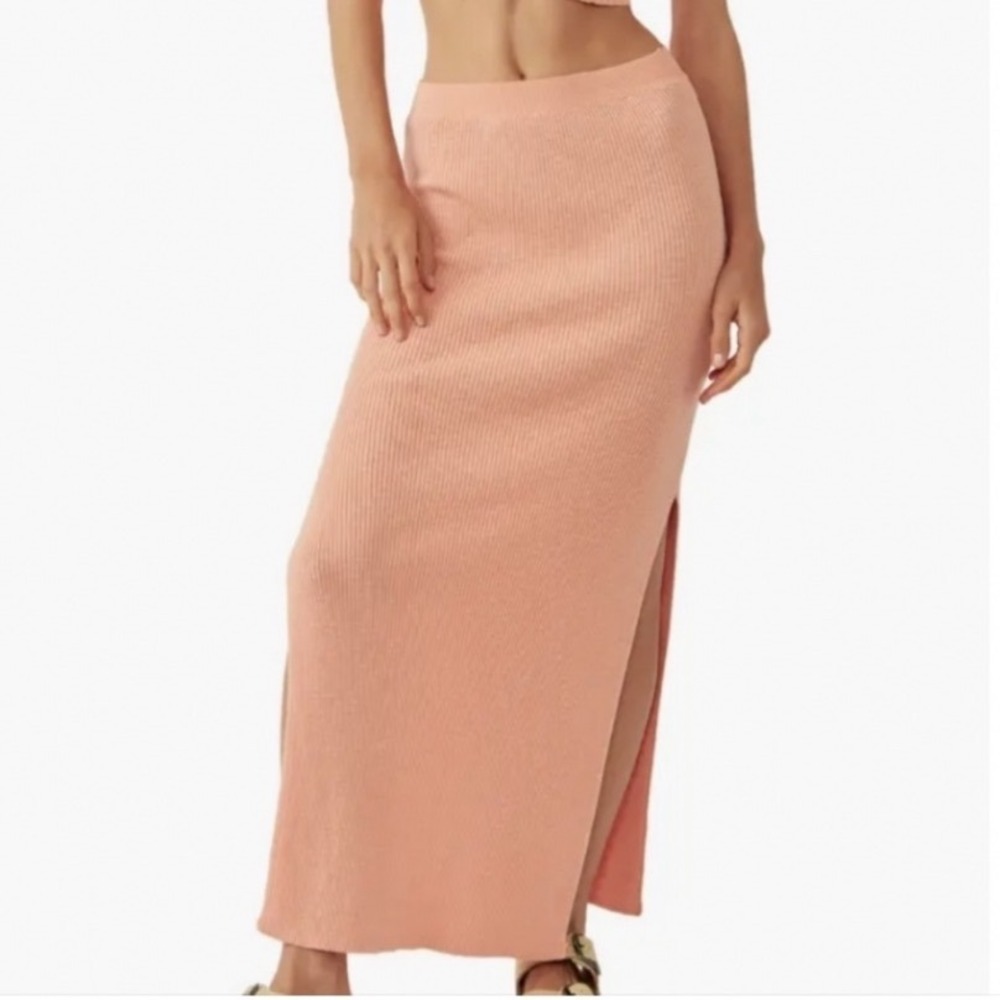 Free People Beach Peach Ribbed Knit High Waisted Maxi Skirt Small